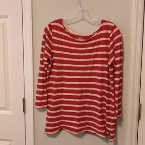 Red and white striped long sleeve Old Navy shirt.